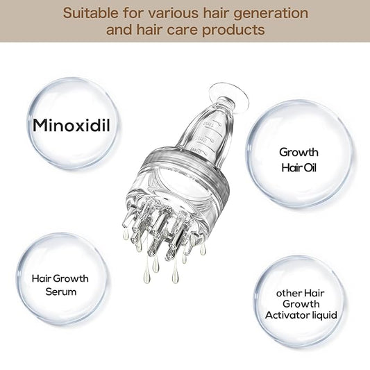 Scalp and Hair Growth Massager Comb with Applicator Bottle for Essential Oils, Serums, and Follicle Care Treatment (Black)