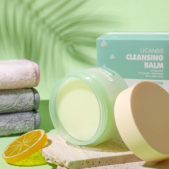 UCANBE Cleansing Balm Makeup Remover, 3.17oz Cleansing Balm + 4pcs Large Size Makeup Remover Cloths, Makeup Cleansing Balm for Waterproof Eye Face Lip Makeup, Made for All Skin Types
