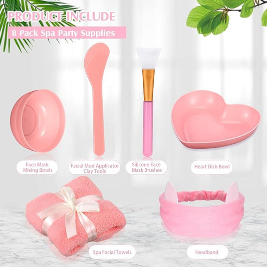 48 Pcs Spa Party Supplies for Women Face Mask Mixing Bowl Spa Towel Heart Bowl Stick Spatulas for Sleepover Party(Pink)