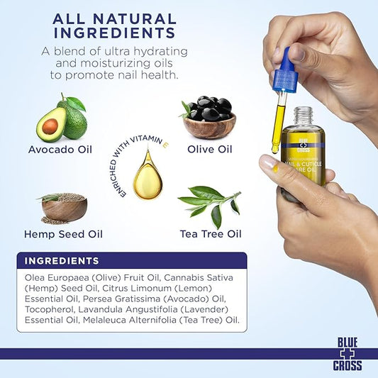 Blue Cross Professional Nail Care, All Natural Mineral Oil Free, Ultra-Nourishing, Hydrating, Moisturizing Nail & Cuticle Oil, Lemongrass + Lavender Scented Essential Oils, Made in USA, 0.5 fl oz/15mL