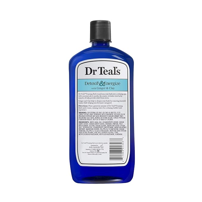 Dr Teal's Epsom Salt Detoxify and Energize Your Skin with Ginger and Clay Foaming Bath - 34 Oz - Moisturize Your Skin, Relieve Stress and Sore Muscles, Long Lasting Bubbles