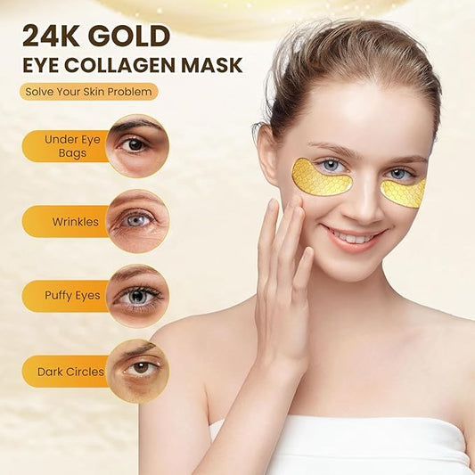 30 Pcs 24K Gold Under Eye Patches Kit, Collagen Golden Eye Mask for Puffy Eyes, Dark Circles, Women Travel Undereye Gel Pads for Puffiness Wrinkle, Men Cooling Hydrating Eye Skin Care