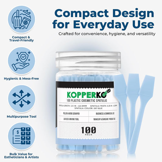 Mini Cosmetic Spatula (2.5”, 100 Pack) - Small Plastic Spatula for Skincare, Creams, & Crafts | Makeup Spatula or Multipurpose Mini Applicator for Mixing, Cosmetic, Face Mask | Sky Blue