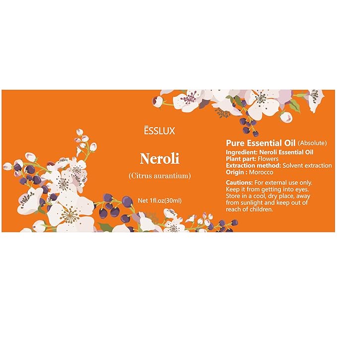 Neroli Essential Oil, ESSLUX Aromatherapy Essential Oils for Diffuser, Massage, Soap, Candle Making, Perfume, 30 ml