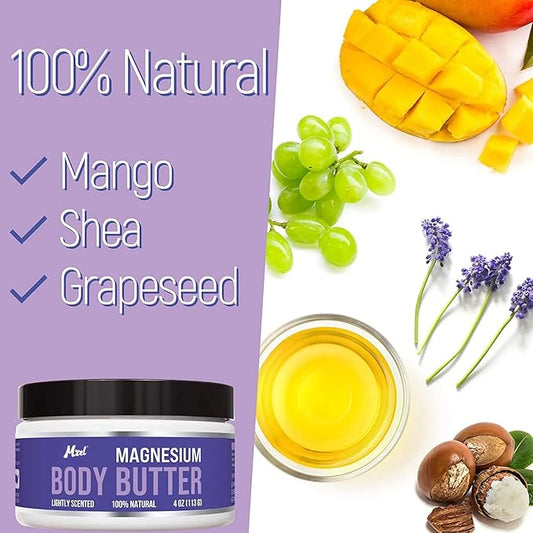 Body Lotion Butter for Women with Mango, Shea, Grapeseed, 100% Natural, Lightly Scented, 4 oz