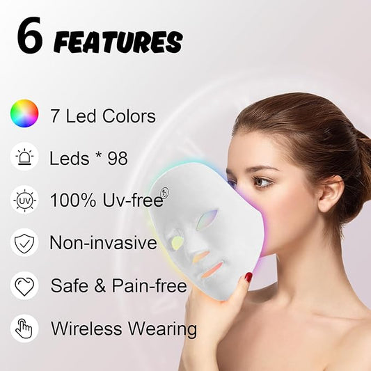 Red Light Mask for Face,7-1 Colors LED Facial Skin Care Mask, Portable Red Light Skin Care Device