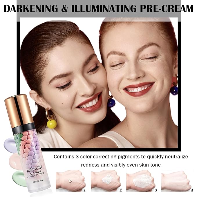 2 Pack One Step Color Corrector,Color Correcting Foundation Facial Serum,Moisturizing Concealer Tri-Color Correcting Isolation Cream Face Makeup Primer Base