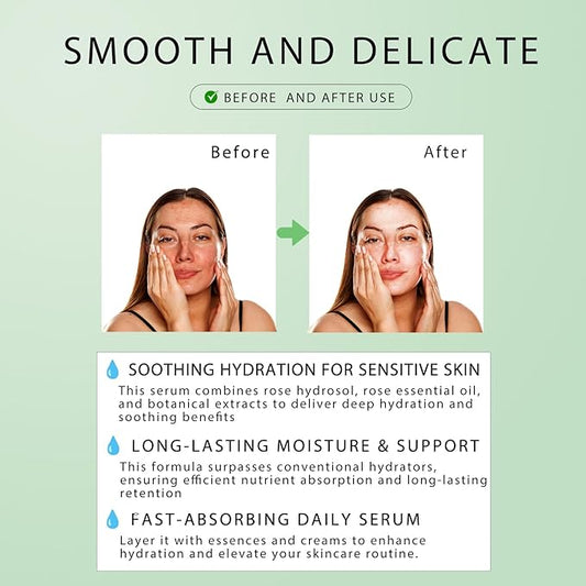 French Rose Essence Serum,Hydrating & Glowing Face Serum with Natural Rose Extracts, Anti-Aging, for All Skin Types - 3.4 Fl.oz