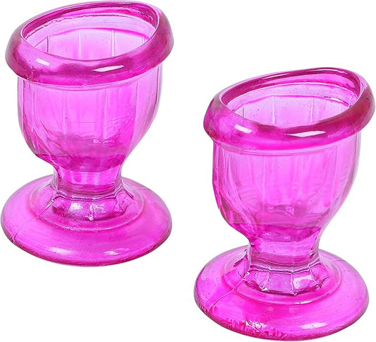 Glass Eye Wash Cup with Engineering Design to Fit Eyes for Effective Eye Cleansing - Eye Shaped Rim, Snug Fit Set of 2 (Pink)