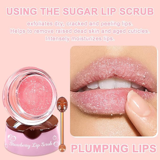 4 PCS Bee Lip Balm Honey Pot, Hydrating Lip Mask & Lip Scrub Set, Watermelon Strawberry Apple Lime Peach Moisturizing Lip Sleeping Mask Prevention Dry and Cracked, Reduce Lip Lines