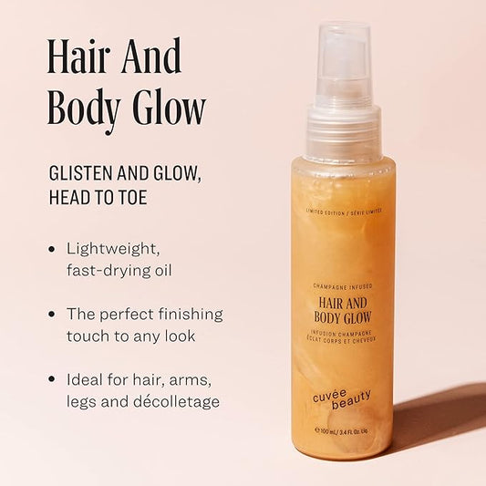 CUVÉE BEAUTY Cuvee Hair and Body Glow - 3 fl oz - Hydrates Hair & Skin with Light Shimmer, Tames Frizz + Adds Shine - Champagne-Infused Formula with Resveratrol & Ceramides - Color Safe