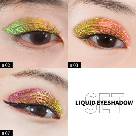 CHARMACY 3 Pcs Multichrome Liquid Metallic Eyeshadow, Chameleon Shifting Color, Holographic Glitter Eyeshadow, Long Lasting Wear, Vegan Eye Topper for Party, Daily Makeup #301
