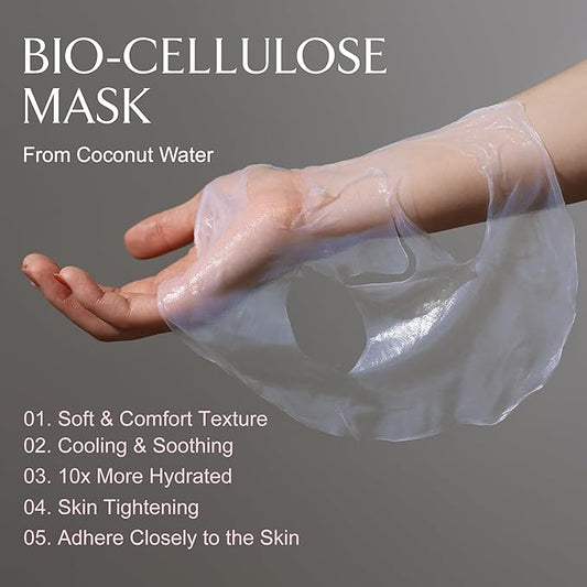 LA MUSE Coconut Gel Mask(Bio-Cellulose) | Intensive Lifting, Firming Care with Peptide for Elasticity | Deep Hydration Korean Face Mask, Instant Revitalizing & Cooling Effect | Korean Skincare, 5-Pack
