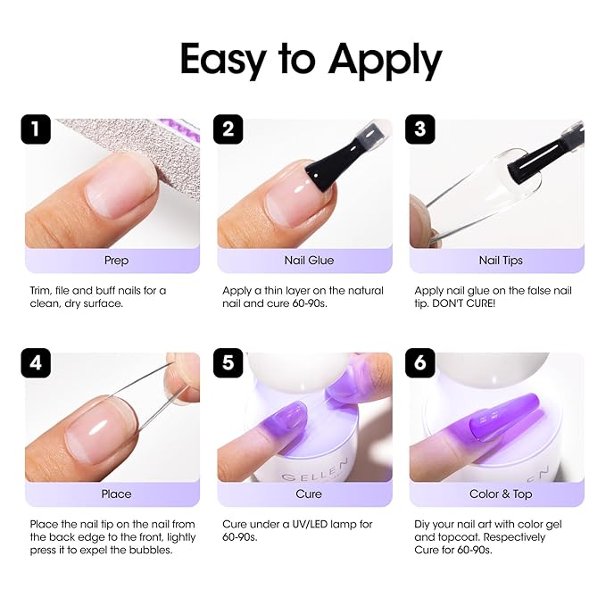 Gellen 4 in 1 Nail Glue for Nail Tips, 18ML Nail Gel Glue for Soft Gel Nails Tips and Clear Press on Nails, Long Lasting Easy Nail Extension Gel, UV Led Lamp Needed