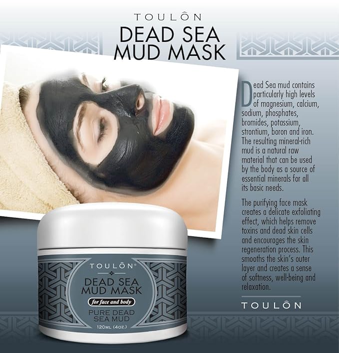 TOULON Best Mud Mask - Dead Sea Face Mask; Exfoliating Facial Mask with Minerals, Blackhead Remover Acne Treatment. Sensitive Scrub. Black Mud for Men, Women and Kids