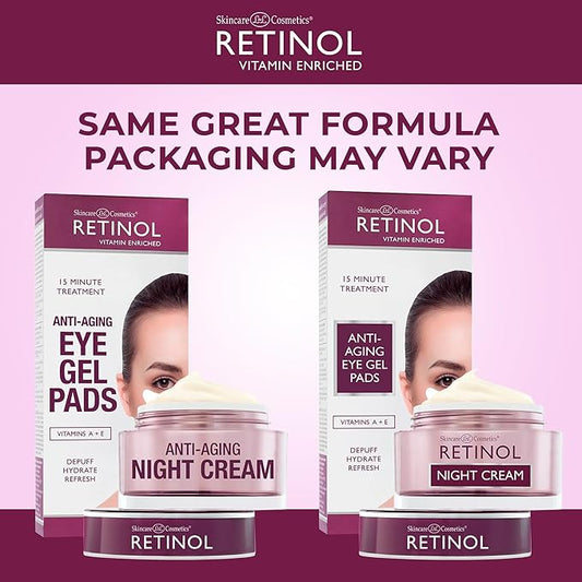 Retinol Anti-Aging Eye Gel Pads – Soothing Vitamin A Reduces Puffiness & Refreshes the Under Eye Area + Retinol Night Cream – Works While You Sleep to Restore and Reduce Fine Lines and Wrinkles.