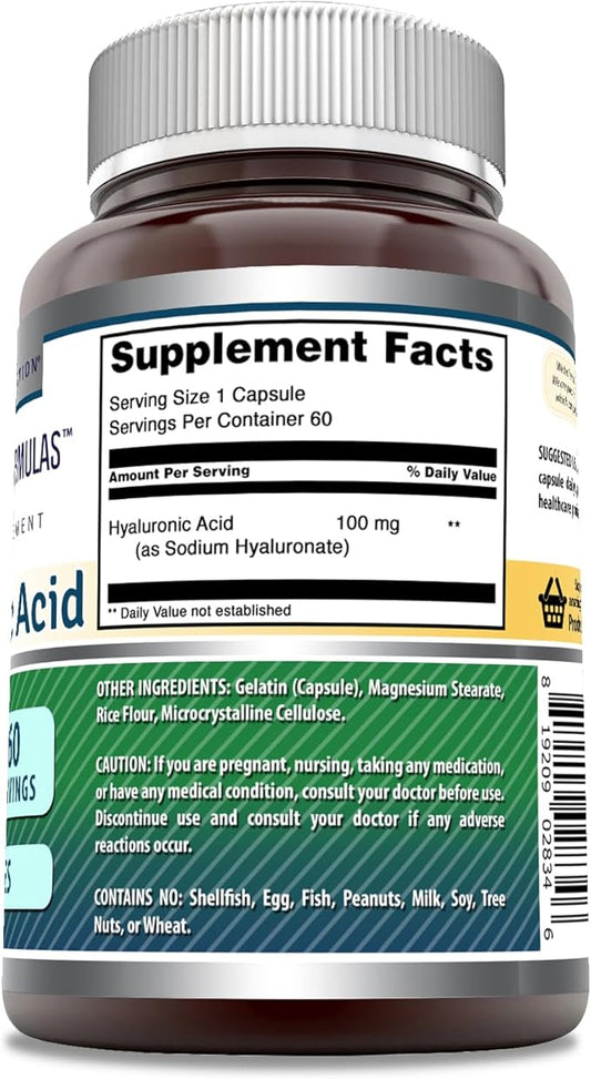 Amazing Formulas Hyaluronic Acid 100 Mg Capsules Supplement | Non-GMO | Gluten Free | Made in USA (1 Pack, 60 Count)