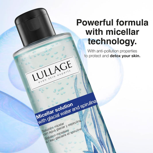 LULLAGE Micellar Water Makeup Remover – Cleanser with Niacinamide, Spirulina & Glacier Water Solution for All Skin Types | Removes Waterproof Makeup | 6.8 Fl Oz