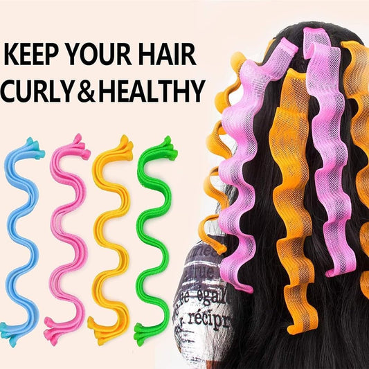 Heatless Hair Curling Set, Hair Curlers Spiral Curls No Heat Wave, Spiral Curls Styling Kit, Satin Heatless Curling Set Short Hairs, for All Hairs Lengths with Styling Hooks (color 6,11.8 in)