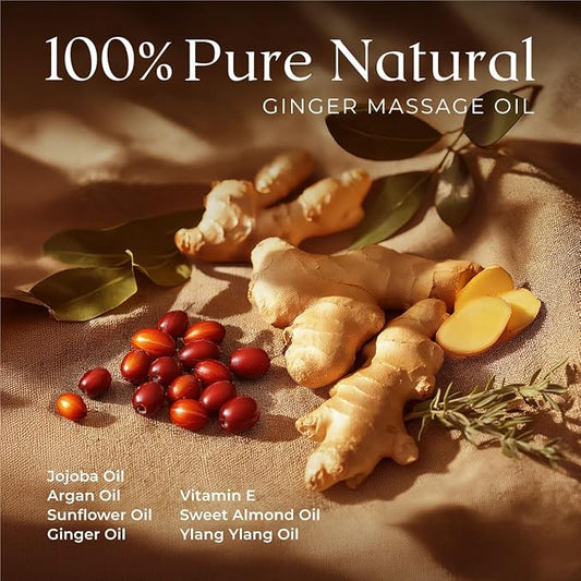 Gya Labs Ginger Massage Oil - 8.45 Fl Oz - 100% Pure Natural for Invigorating Muscle Comfort, Sore Muscle Ginger Massage Oil with Roller Ball for Skin - with Arnica, Vitamin E - Warming and Relaxing