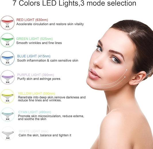 Facial and Neck Massager,7 Color Led light therapy for Face and Neck, Multifunctional Facial Skin Care Tools,Beauty Device for Home Use