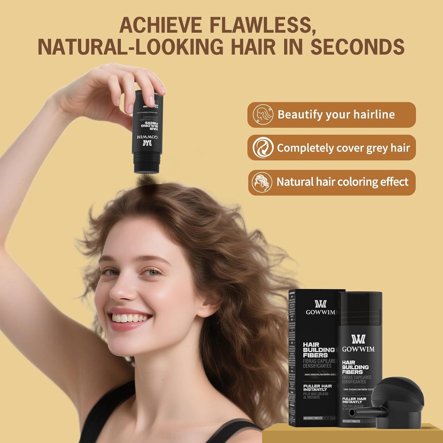 gowwim Hair Thickening Fibers Best 2-in-1 Kit Set,Keratin Hair Building Fibers & Spray Application Atomizador Pump Nozzle,Instantly Cover Sparse Hair Areas (Dark brown)