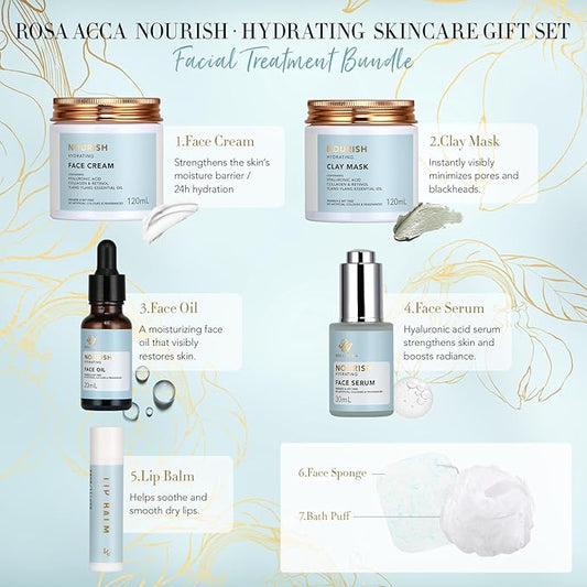 Spa Gift Set, 28pcs Ylang Ylang Facial Skin Care Set includes Face Cream, Bath Oil, Shower Accessories, Clay Mask. Body & Facial Kit for Women & Men, Mother's Day Gift, Birthday, Christmas, Dad