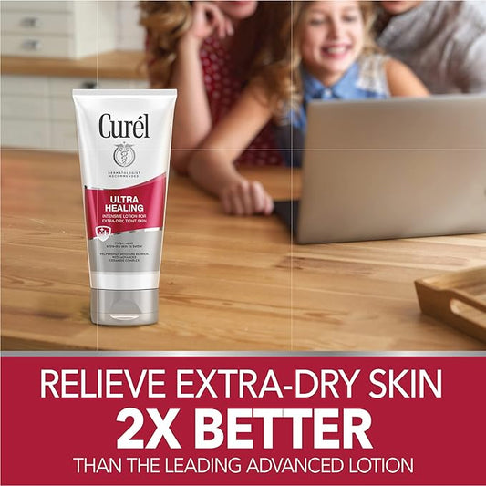 Curel Ultra Healing Intensive Fragrance-Free Lotion For Extra-Dry Skin, Ideal for Sensitive Skin, Dermatologist Recommended, Cruelty Free, Paraben Free, 2.5 Oz, Pack of 4