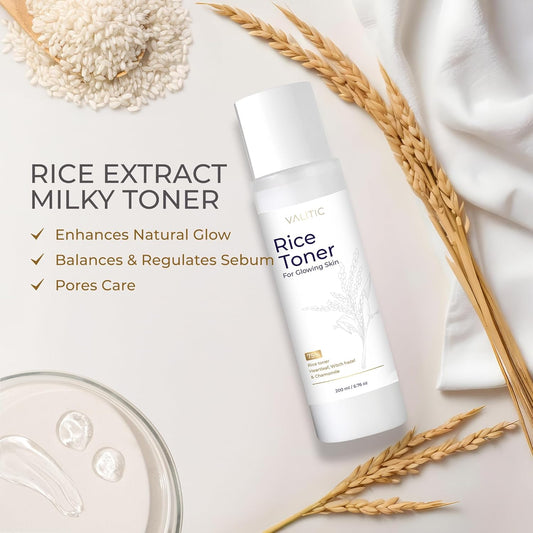VALITIC Rice Toner - 75 Rice Extract Milky Toner for Face with Niacinamide, Heartleaf, Witch Hazel and Chamomile Essence - Facial Glass Skin Hydrating Skin Care - 200 ml, 6.76 fl oz