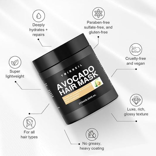 Avocado Hair Mask, 8.45 fl oz, with Avocado & Coconut Oil, for Hair Radiance &Damaged Hair Deep Conditioning
