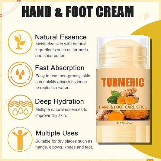 2Pcs Turmeric Foot Cream Set, Hydrating & Softening Hand and Foot Cream Balm Stick, Hand and Foot Cracked Heel Moisturizer, for All, Heel Balm Stick for Dry Elbows, 1.41 Oz Each