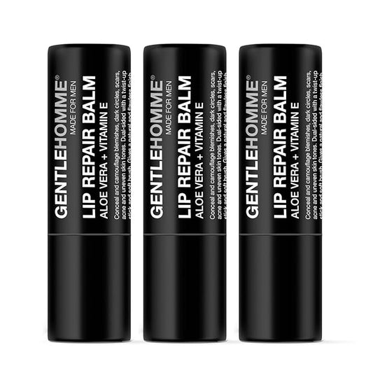 Lip Repair Balm - Men’s Lip Balm with SPF 15 - With Aloe Vera & Vitamin E - Repair & Hydrate Dry, Cracked, Chapped Lips - Long-Lasting Moisture - Clear Balm - Lip Care - Vegan - 3 Pack