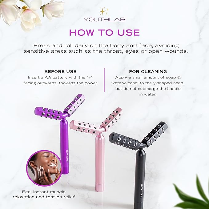 Revolution Roller - Germanium Stone Uplifting Face/Body Beauty Massage Tool/Roller/Wand for Skin Tightening/Firming, De-Puffing, Anti-Aging (Black)