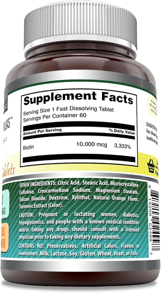 Amazing Formulas Biotin 10,000 mcg | Fast Dissolve Tablets | Non-GMO | Gluten Free Supplement | Made in USA (Citrus | 60 Count)