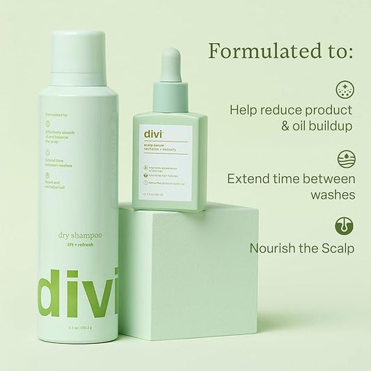 Divi Best Sellers Bundle - Scalp Serum (30ml) and Dry Shampoo (5.3oz) - Elite Hair Care Routine for Oil Control, Buildup Removal, and Scalp Hydration