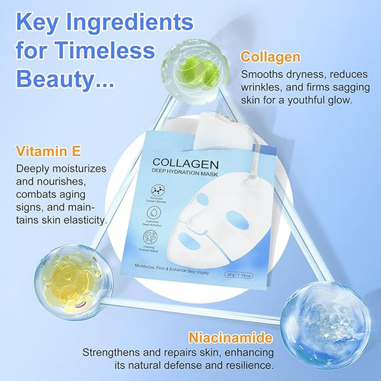Collagen Face Mask 6P, Collagen Hydrogel Mask, Moisturize, Firm & Enhance Skin Vitality, Pore Minimizing, Elasticity Improvement 6 Packs