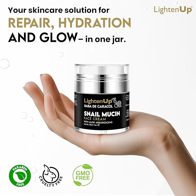 OMIC Lighten-Up LightenUp, 98% Snail Mucin Cream - 1fl oz / 30 ml - Baba de Caracol, Hydrating Night Cream, Pores Remover for Face, Hydrating Creams with Aloe Vera, Shea Butter