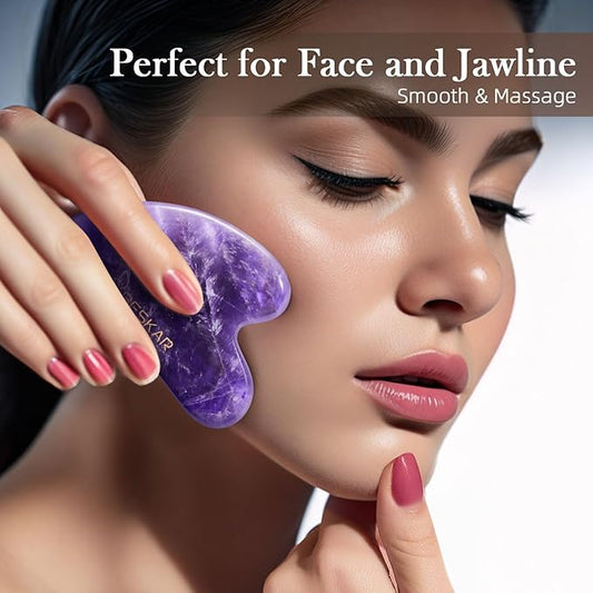 BESKAR Gua Sha Facial Tools, Natural Jade Stone Guasha Massager for Jawline Sculpting, Tighten Face Skin and Reduce Wrinkles, Face Eyes Body Neck Massage Tool, Skin Care Gift