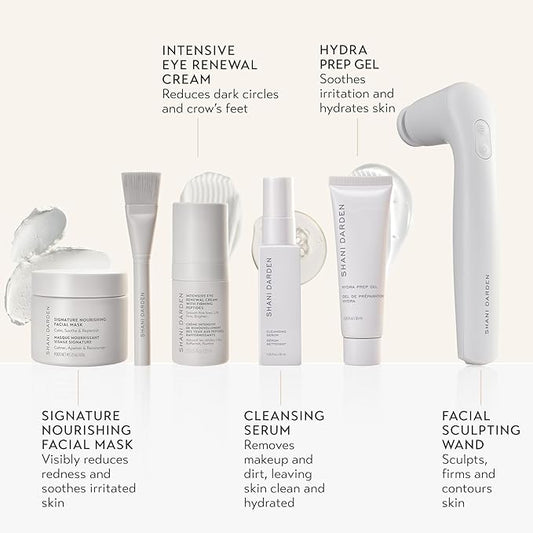 SHANI DARDEN Signature At-Home Facial Kit, Cleansing Face Serum, Face Sculpting Wand, Hydra Prep Gel, Facial Mask and Intensive Under Eye Cream for Wrinkles and Fine Lines