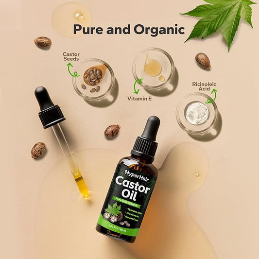 Clean And Organic Castor Oil(2.02 Fl. Oz), Cold Pressed Unrefined For Hair, Eyelashes, Eyebrow Growth, Essential Oil, Massage Oil, Hair Nourishing Oil, Deep Massage & Moisturizing For Body