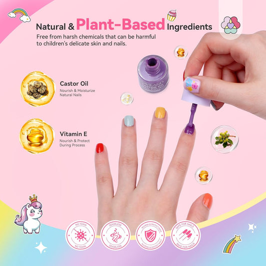 SAVILAND Glamkids Kids Nail Polish Set: 12 Colors Quick Dry Non-Toxic Nail Polish for Toddler, Water Based Peel-Off Fingernail Polish Safe Nail Art Kit with Sticker for Girls & Boys Ages 5-12 Manicure