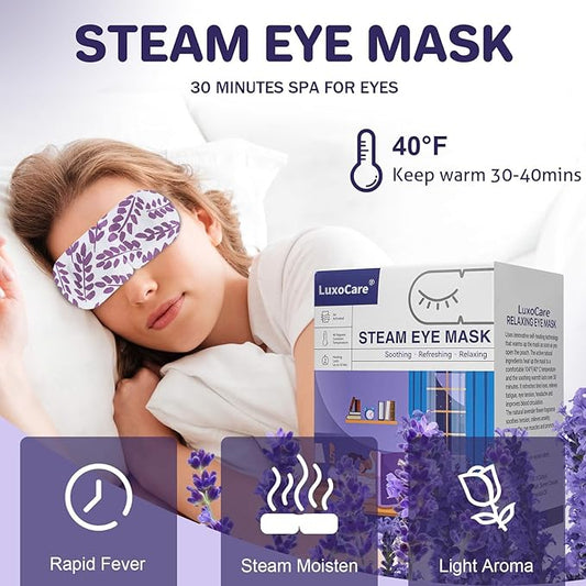 Steam Eye Mask - Self Heating, Moist Hot, Purple, Polyester, Disposable, Lightweight, Eye Mask for Puffy Eyes, Dry Eyes, Plane Travel Essentials, Great Gift for Students Adult