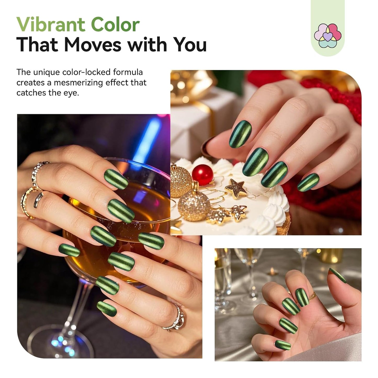 SAVILAND Color Artistry Green Chameleon Nail Polish - 7 Days Shimmer Holographic Glitter Fingernail Polish Air Fast Dry, Green to Gold Color Shift Multichrome Metallic Nail Lacquer Nail Art Salon Home