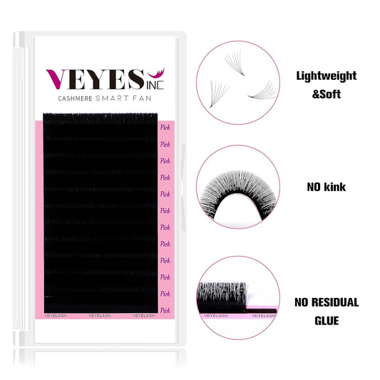 VEYES INC Cashmere Smart Fan Lash Extensions 0.03 0.05 0.07 C/CC/D Curl 8-20mm Mixed & Single Length, Super Matte Black Volume Lashes, Professional Supplies for Lash Techs (0.05 CC 18mm)