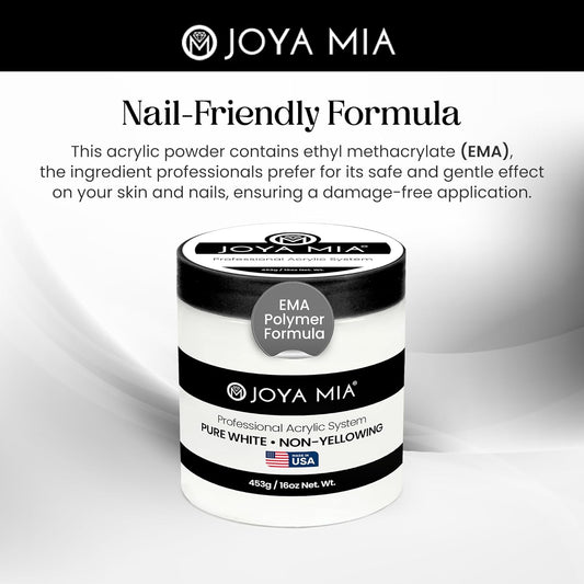 Joya Mia Acrylic Powder for Nails, MMA-Free, Super Adhesion Professional Powder for Flawless & Long-Lasting Nail Enhancements, Easy Application, Vibrant & Stunning Colors - Pure White, 5 lbs