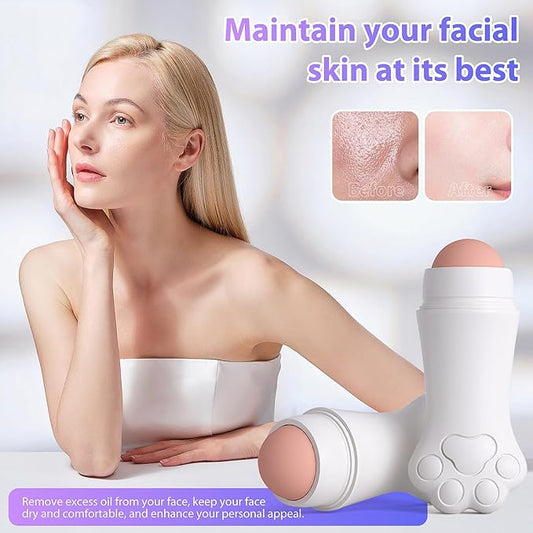Face Roller oily skin oil absorbing massage tool, natural volcanic stone reusable facial skin care tool 2 packs,easy to carry, control the oiliness of the face (pink and white)