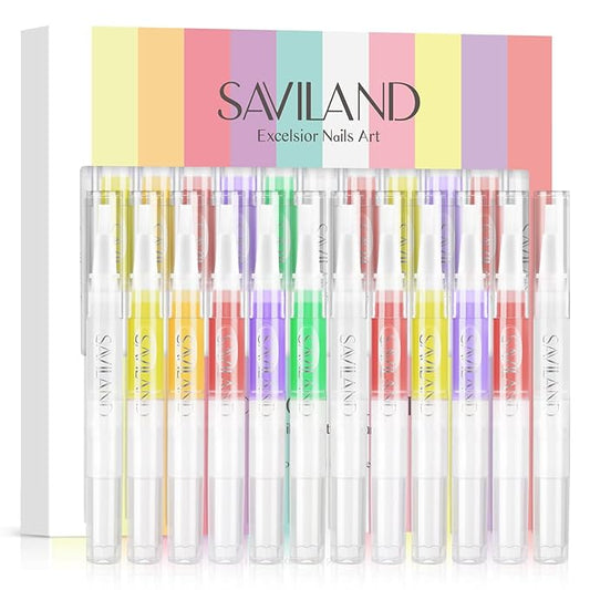 SAVILAND Natural Cuticle Oil Pen: 50g Clear Builder Nail Gel 12PCS Revitalizing Cuticle Oil with Vitamin E For Repair Cuticles Softener Nail Strengthener Protector for Damaged Skin Thin Nail