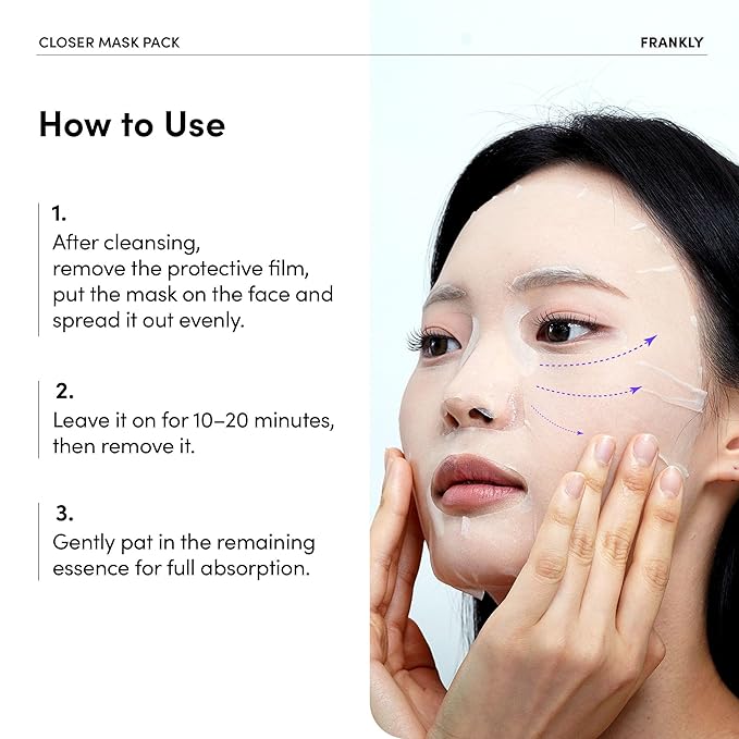 FRANKLY Closer Pore Minimizing Mask – Korean Semi-Gel Face Sheet Mask for Pore Care, Hydration & Firming | Korean Skin Care with Collagen, Triple Hyaluronic Acids & Peptides | 0.74 fl oz, 1pc