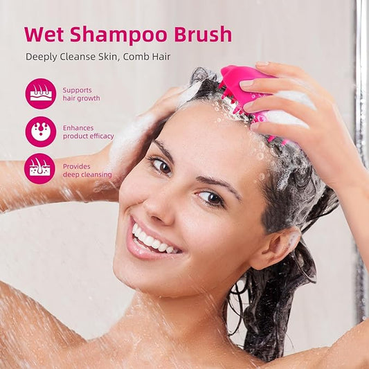 Scalp Massager Hair Growth, Scalp Scrubber Wiht Silicone Bristles, Head Massager Scalp, Wet Dry Hair Care Scalp Scrub for Women Man (Red)