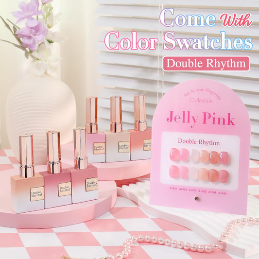 Double Rhythm 6 Pcs 15 ML Gel Polish Set Same Color Same Bottle Soak Off Gel Polish Kit Nail Art Manicure Salon DIY at Home for Women (Jelly Milky White Nude Pink Rose-T6-23)
